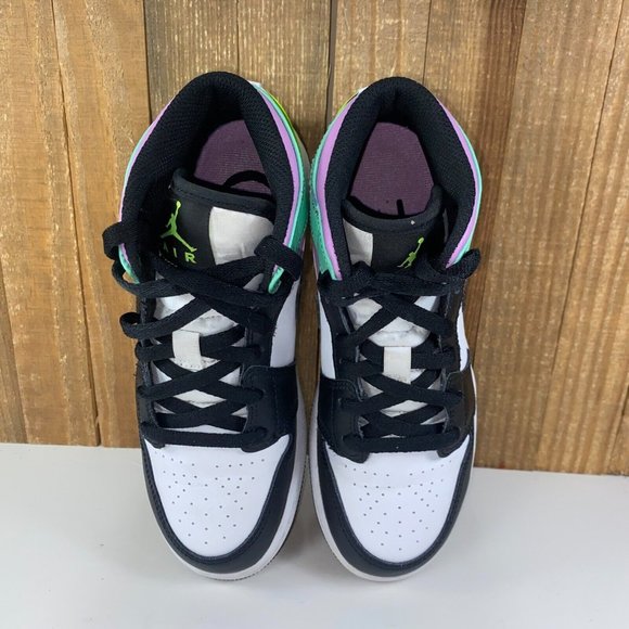 Jordan 1 Mid Pastel Black Toe Womens 6.5 Girls 5Y Green Purple Athletic Shoes - Picture 8 of 11
